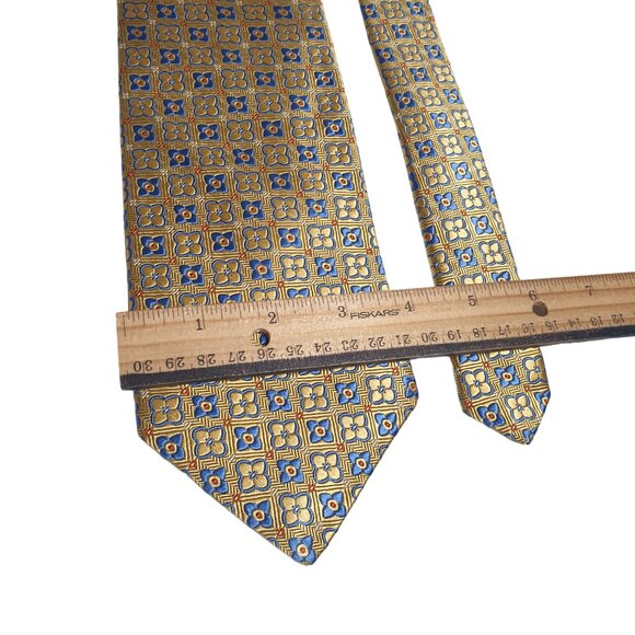 Robert Talbott Best of Class Mens Silk Tie Yellow Blue Floral Pattern Designer - Picture 3 of 5
